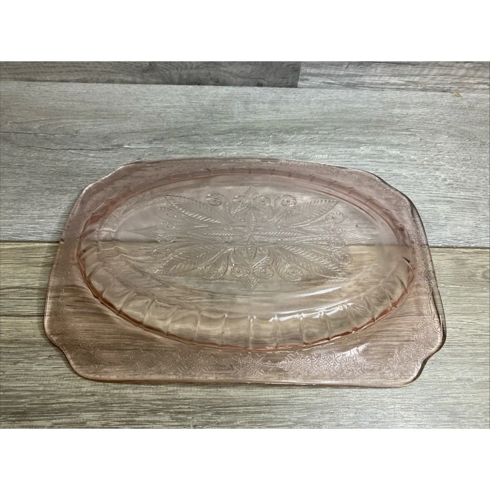Vintage ANCHOR HOCKING PINK DEPRESSION GLASS PRINCESS PLATTER PLATE 12